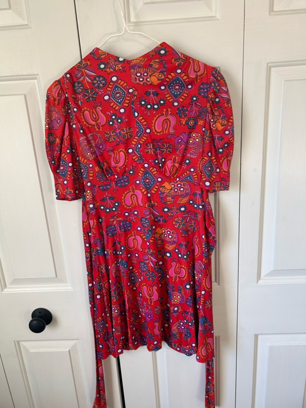 Red Patterned Short Sleeve Women’s Dress